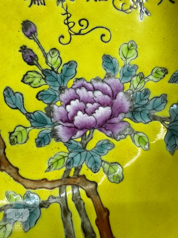 清 黄地粉彩花鸟纹盘 - 图6